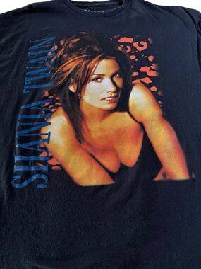 Shania Twain Graphic Tee - Black with Orange & Blue Print